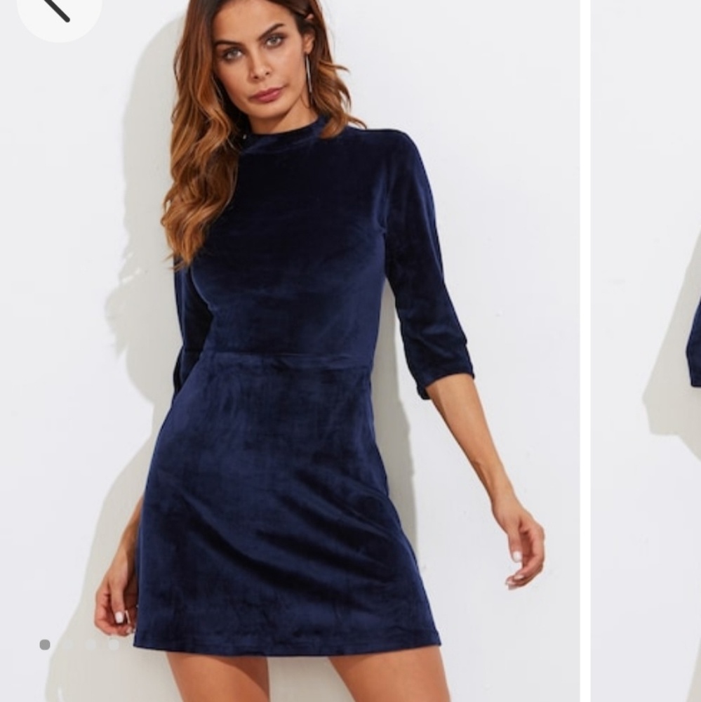 Velvet mini dress - three quarter sleeve in blue